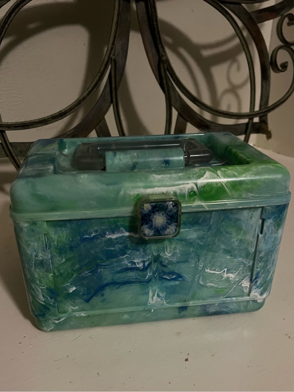 Vintage Green Marbled Caboodles Color Collisions Makeup Case Carrier Tote EUC